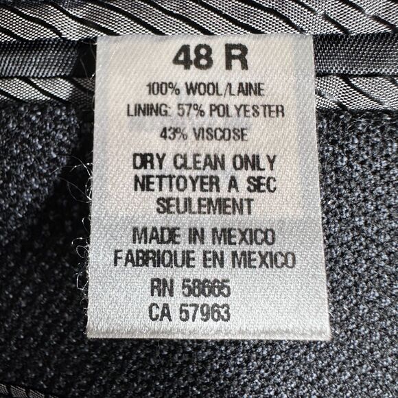 NORDSTROM Mens Blazer Sport Coat Two Button Jacket 48R WOOL Charcoal Gray - Picture 12 of 12